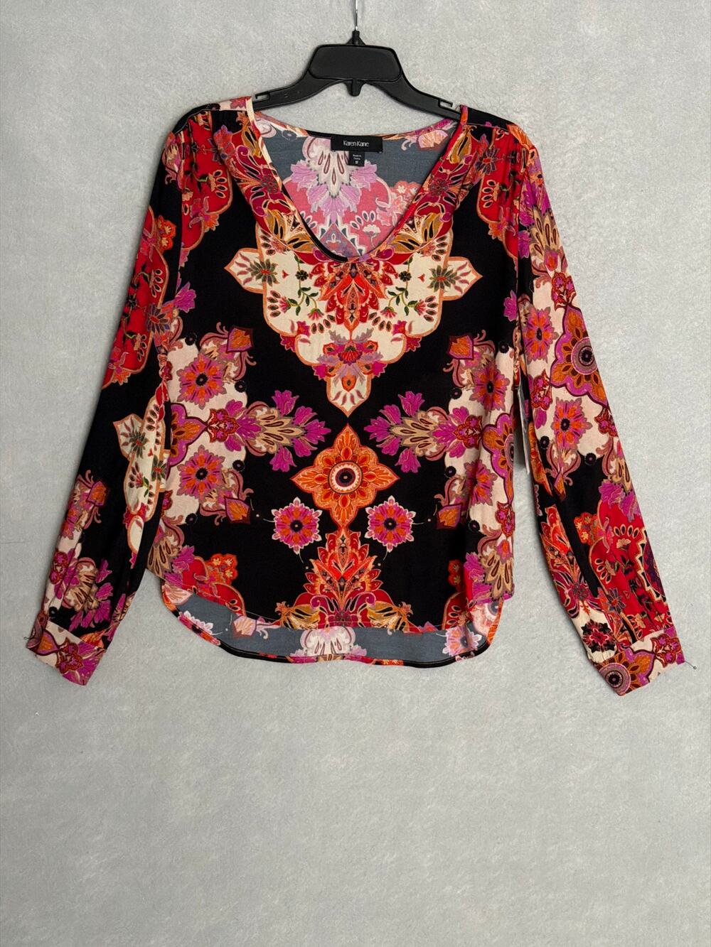 Karen Kane Rosy Rebel Top Long Sleeve Scoop Neck Printed Women's Medium NEW